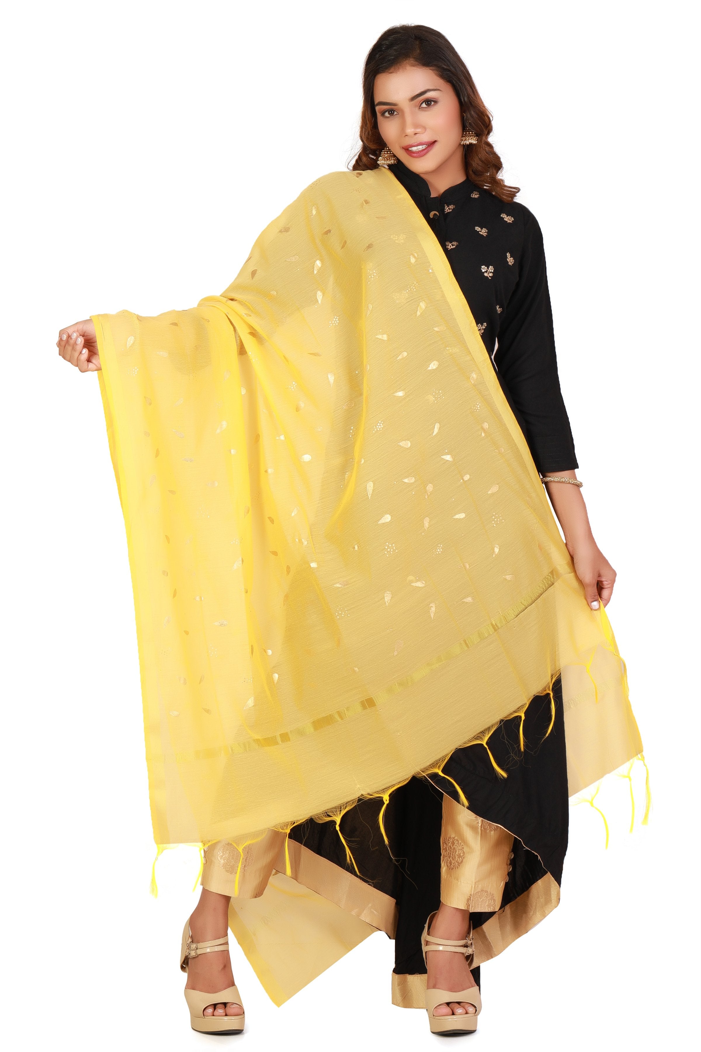 Yellow Dupatta Online With Printed Gold ...